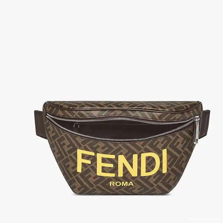 Cheap HOT Belt Fendi Logo Bag Motif In ROMA Brown FF Fabric 0606